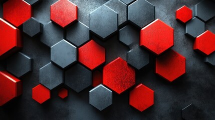 Poster - Abstract background of red and gray hexagons.