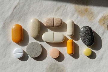 Different shapes and colors of tablets and pills, reflecting the diversity in modern healing approaches