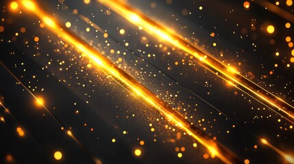 Poster - Abstract background with diagonal golden light streaks and bokeh effect on dark surface.