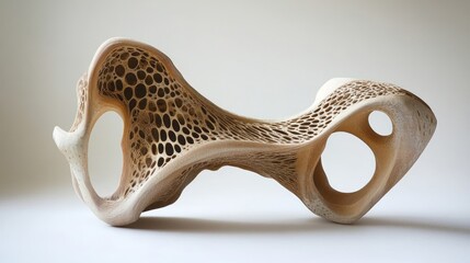 Poster - Abstract beige organic sculpture with porous, honeycomb-like texture.