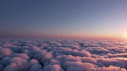 Poster - Sunrise over a vast blanket of fluffy clouds with a warm color gradient in the sky. Serenity and peace concept