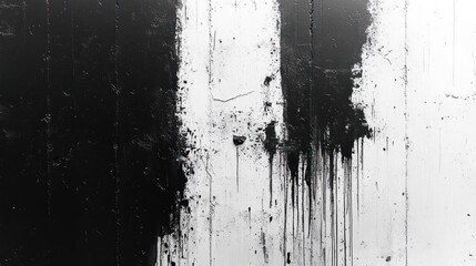 Poster - Abstract black and white paint drips on a textured wall.