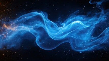 Poster - Abstract blue and orange energy wave with glowing particles on black background.