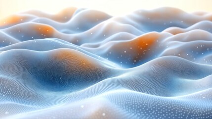 Fototapete - Abstract blue and orange wave pattern with glowing particles.