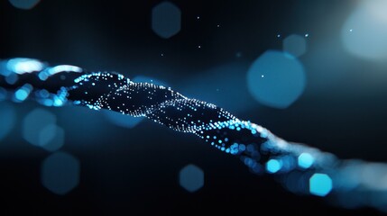 Poster - A close-up of a twisted, illuminated rope with a glowing, digital texture against a blurred, abstract background.