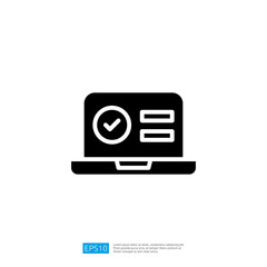 Poster - Laptop Icon Featuring a Checkmark and Data Fields Symbolizing Digital Task Management and Productivity Solutions