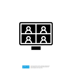 Poster - Icon representing a virtual video conference call screen with remote participants engaged in an online business meeting