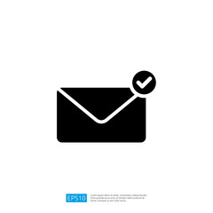 Poster - Email Notification Icon with Checked Envelope and Confirmation Symbol for Communication and Feedback Confirmation Design