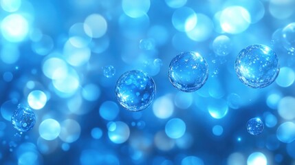 Poster - Abstract blue bokeh background with shiny spheres.