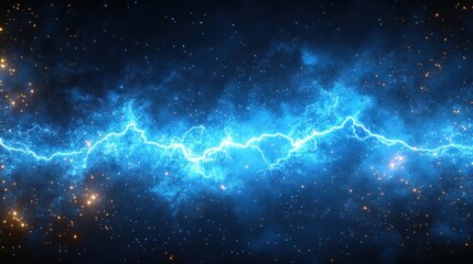 abstract blue energy lightning bolt in space with stars.