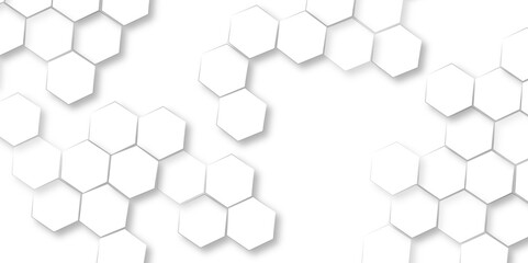 Poster - hexagonal grid tile and mosaic structure, luxury white pattern, illustration geometry science and te