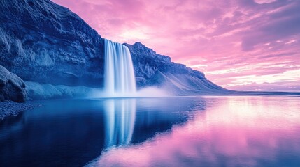 Wall Mural - a serene waterfall cascading into a tranquil lake surrounded by vibrant colors.
