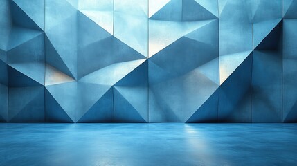 Poster - Abstract blue geometric concrete wall and floor background.