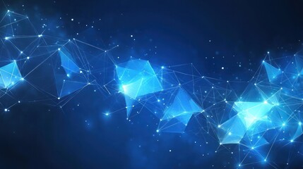 Fototapete - Abstract blue glowing geometric network connection.