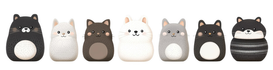 Naklejka na meble Cute cartoon animal characters featuring various adorable cats in different colors and patterns, set against transparency background, evoke playful and cheerful atmosphere