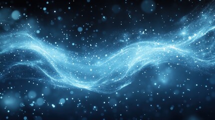 Poster - Abstract blue glowing wave energy particles background.