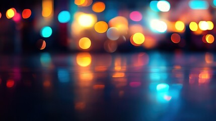 Aufkleber - Abstract blurry colorful lights reflected on a dark, wet surface at night.