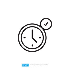 Poster - Icon of a Round Clock with a Checkmark Indicating Time Management and Scheduling Success in Minimalist Design