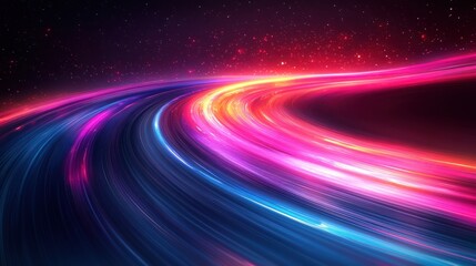 Aufkleber - Abstract colorful light trails forming a curved path against a dark starry background.