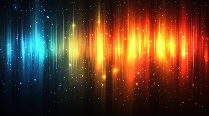Poster - Abstract colorful light streaks background with glowing particles and dark space.