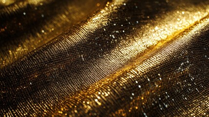 Close-up of luxurious gold fabric with a grid pattern, shimmering under light. Perfect for backgrounds, luxury product shots, or celebratory designs.