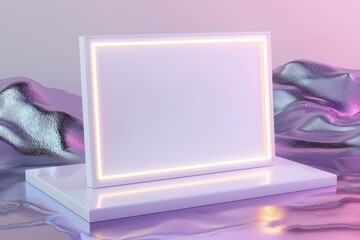 Polished matte gradient enhances a white frame with glowing neon accents in this elegant AI-generated 3D mock-up.