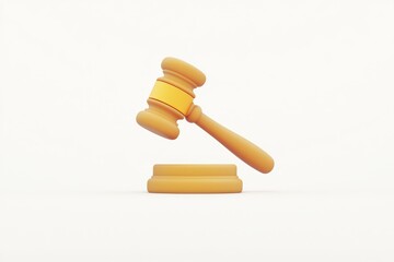Fototapete - 3D judicial gavel hammer icon showcasing minimalist design for legal authority on white.