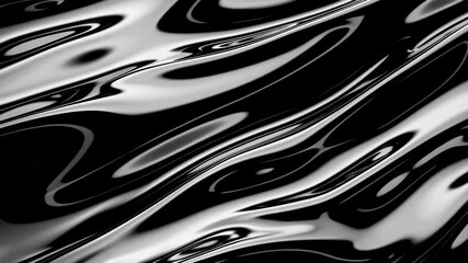 Poster - Abstract black and white fluid waves with reflective surface, seamless pattern. Modern art and design concept