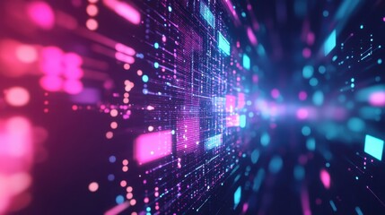Poster - Abstract pink & blue digital data stream. Ideal for tech, network, or futuristic projects.