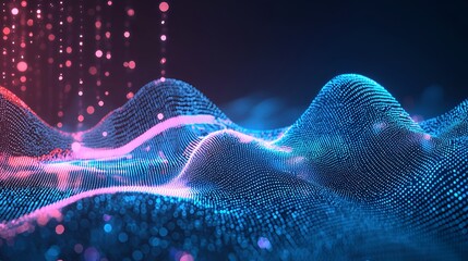 Abstract digital landscape with glowing particles