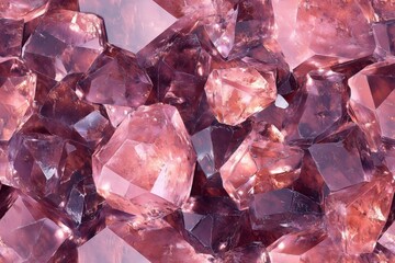 Wall Mural - Seamless Morganite multiple pink gemstones with faceted surfaces, reflecting light.