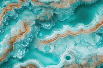 Wall Mural - Seamless turquoise abstract design featuring swirling patterns in turquoise and brown hues, resembling agate or marble textures. The image showcases fluid shapes and layers.