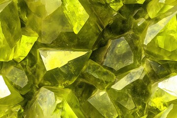 Wall Mural - Seamless Olivine vibrant yellow-green crystals, showcasing their sharp edges and translucent surfaces, creating a striking natural pattern.