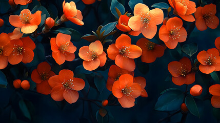 Poster - Vibrant orange flowers against a dark green backdrop