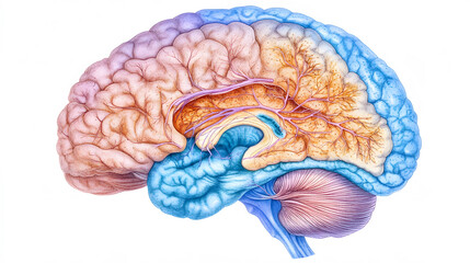 Poster - Anatomical illustration of a human brain in vibrant colors
