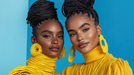 Wall Mural - Bold editorial shoot featuring models in vibrant yellow outfits and accessories