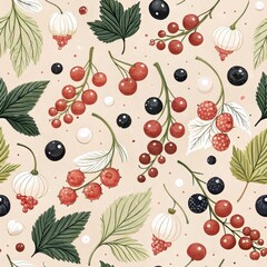 Wall Mural - Vibrant fruits and leaves pattern nature-inspired design digital art warm tones close-up decorative concept