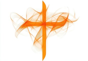 Poster - Cross, orange gradient on white background, flat illustration style, flat design, simple shapes, minimalist, symmetrical, orange color scheme, isolate on white background, Copy space, commercial use