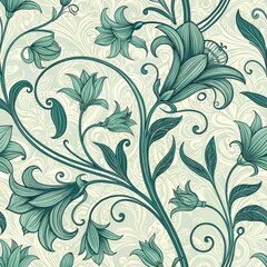 Wall Mural - Floral pattern design botanical arts digital illustration elegant aesthetic close-up view nature inspired creativity