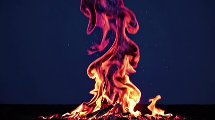 Poster - Mesmerizing flames with swirling patterns against a dark night sky. Fire and energy concept