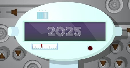Poster - Robot with number 2025. Cartoon Animated video. Future Robotics Animation.