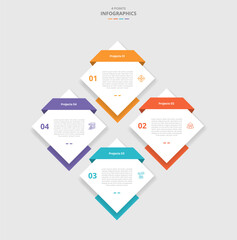 4 points template comparison concept for infographic with creative diamond shape on diamonds structure with drop shadow style with two point list information