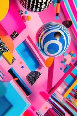 Aufkleber - Colorful abstract composition with geometric shapes and patterns