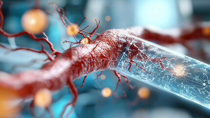 Poster - detailed image of AI powered blood vessel scanner shows real time circulation analysis, highlighting intricate networks of veins and arteries. technology emphasizes precision medical diagnostics