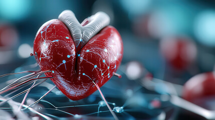 Fototapete - futuristic heart model with integrated technology and glowing circuits symbolizes advanced medical innovation