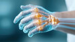 © KM - digital representation of human hand with glowing elements, showcasing advanced technology and innovation. image highlights integration of AI driven features in futuristic design