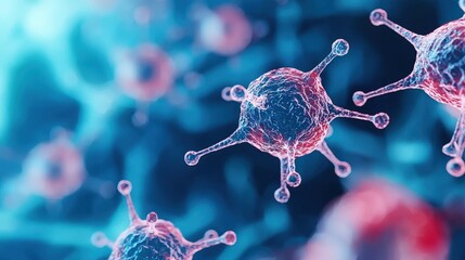 Poster - A vibrant illustration of microscopic cells, showcasing their intricate structures and details, highlighting the complexity of biological life.