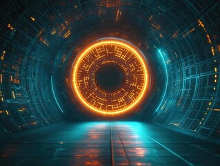 Aufkleber - Dynamic energy portal futuristic laboratory digital art high-tech environment central perspective innovation concept