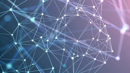 Poster - Abstract network of interconnected lines and points with blue and pink gradient background. Digital connectivity and technology concept