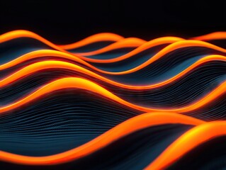 Aufkleber - Dynamic orange waves abstract visualization digital art dark background close-up fluid motion concept